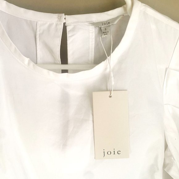 NWT Joie Rene Puff Shoulder 3/4 Sleeve Cotton Poplin Top in White - Picture 2 of 6